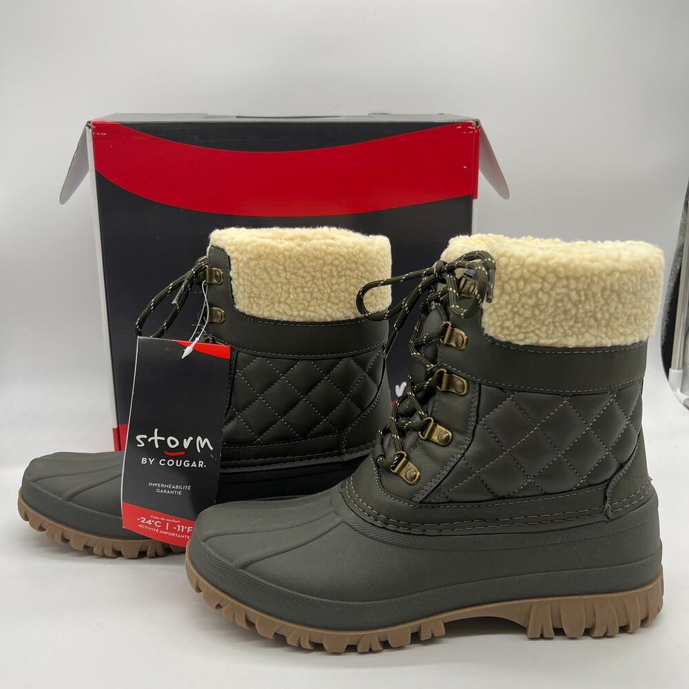 Cougar Waterproof Winter Boots Size 10Medium Green Olive Quilt Carlisle Lace Up